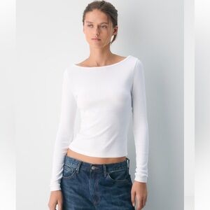 Aritzia HOMESTRETCH™ RIB BOATNECK 3/4 SLEEVE TOP in White; Size Medium